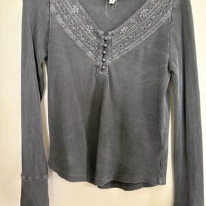 Lucky Brand Smoke Gray Long-Sleeve Embroidered Henley